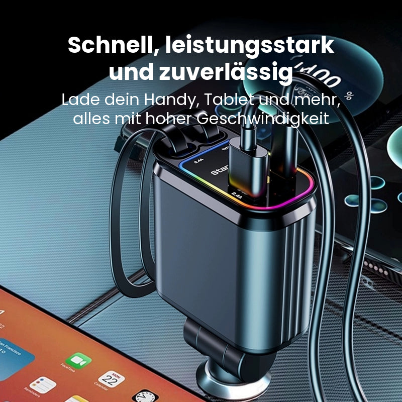 Einziehbares 4-in-1-USB-Autoladegerät