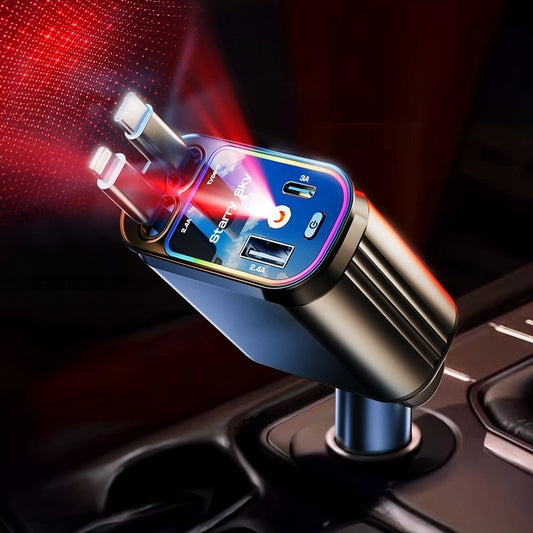 Einziehbares 4-in-1-USB-Autoladegerät