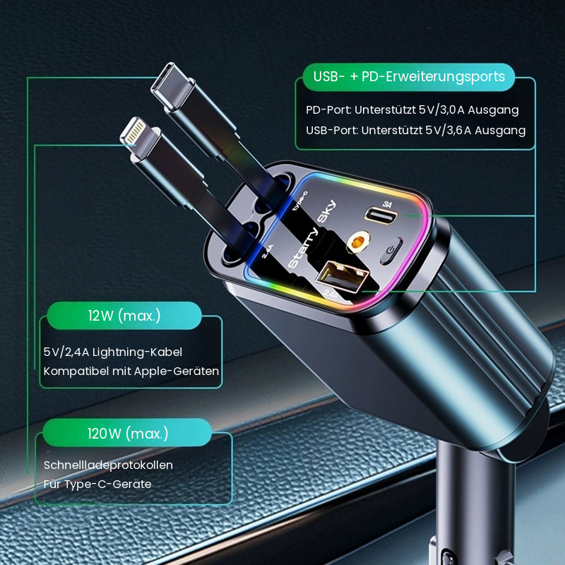 Einziehbares 4-in-1-USB-Autoladegerät